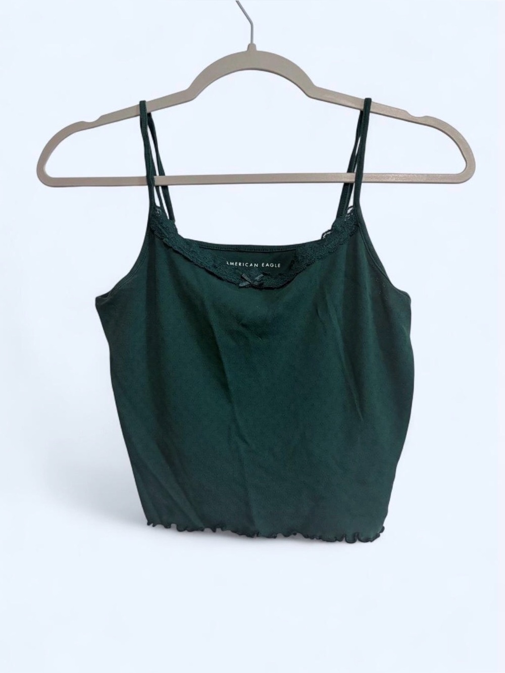 American Eagle Dark Green Lace Trim Cami Top